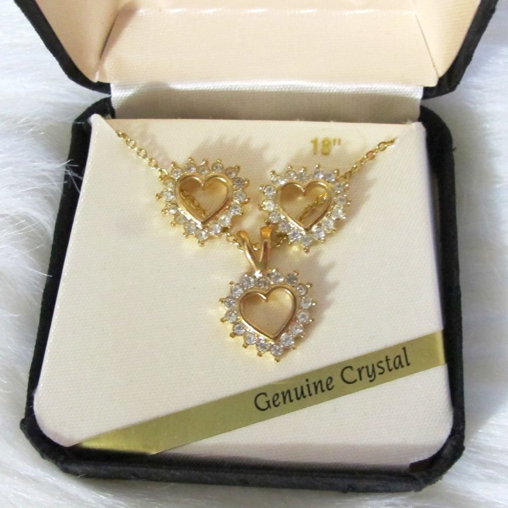 Roman | Crystal Heart Necklace and Earrings